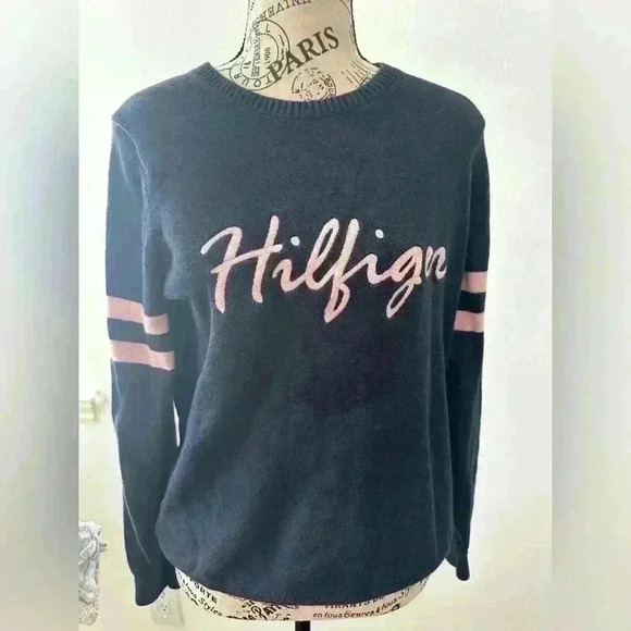 TOMMY HILFIGER Crew Neck Cotton 5% Cashmere Pullover Jumper Sweater Women Size S - Picture 1 of 9